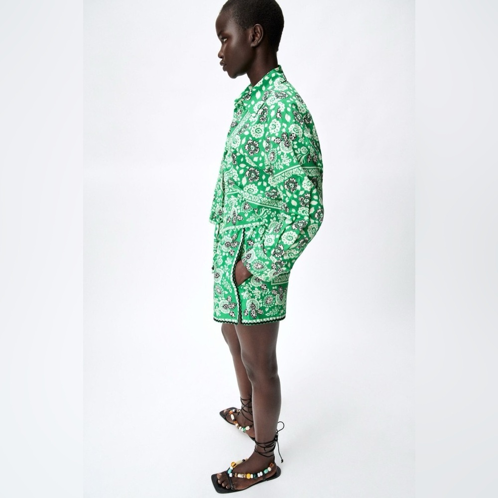 ZARA Set Green & White Bandana Print Cotton Set Top XL Shorts L  (item #A12) - Picture 5 of 15